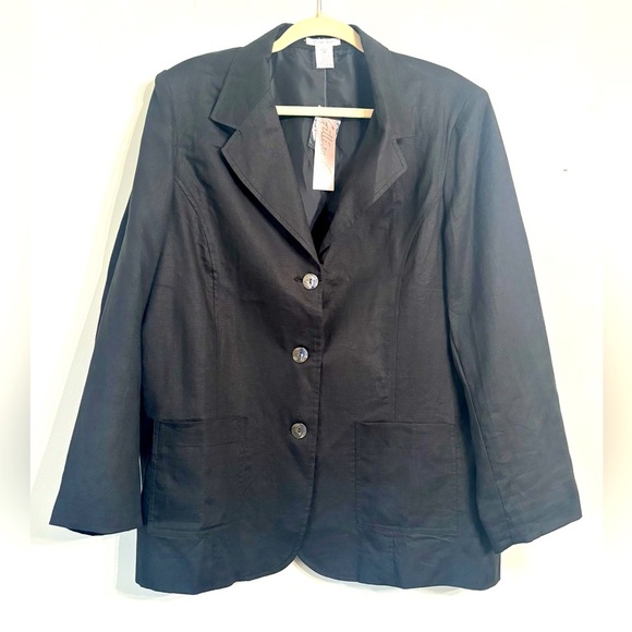 NWT- Gillian Grey Black fully lined 100% Linen Blazer - Picture 1 of 6